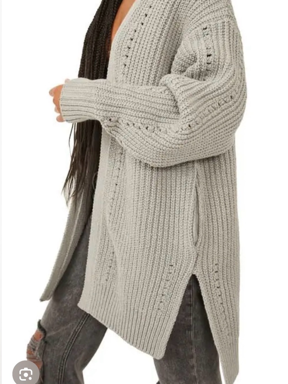 Free People NIGHTINGALE Cream Cotton Knit Chunky Cardigan Sweater size S-L